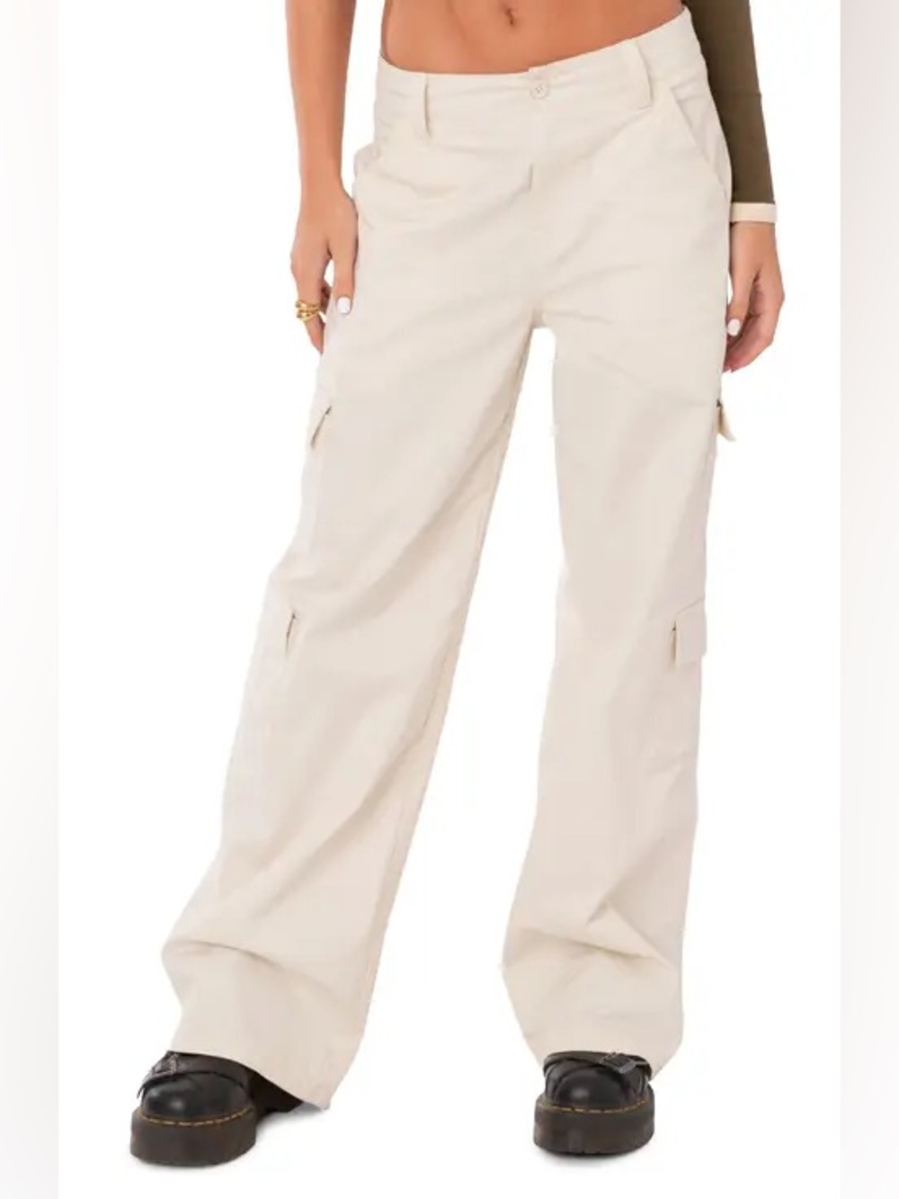 Edikted Zuri Twill Wide Leg Cargo Pants in Cream